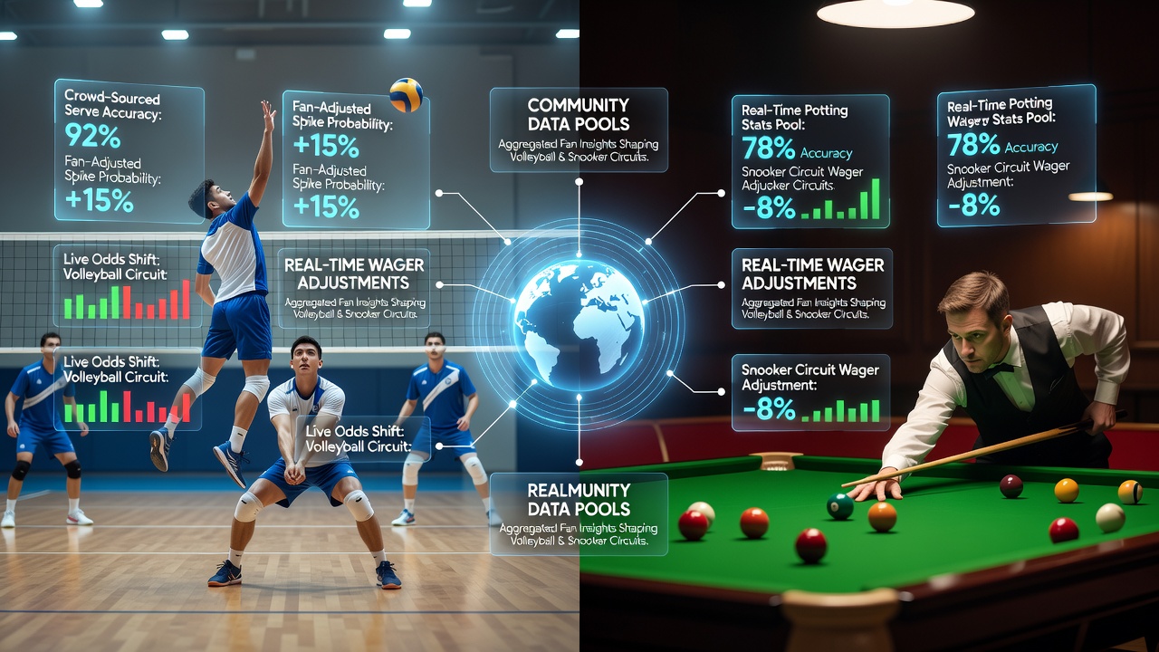 Snooker table close-up with digital overlays showing real-time statistics and community data contributions