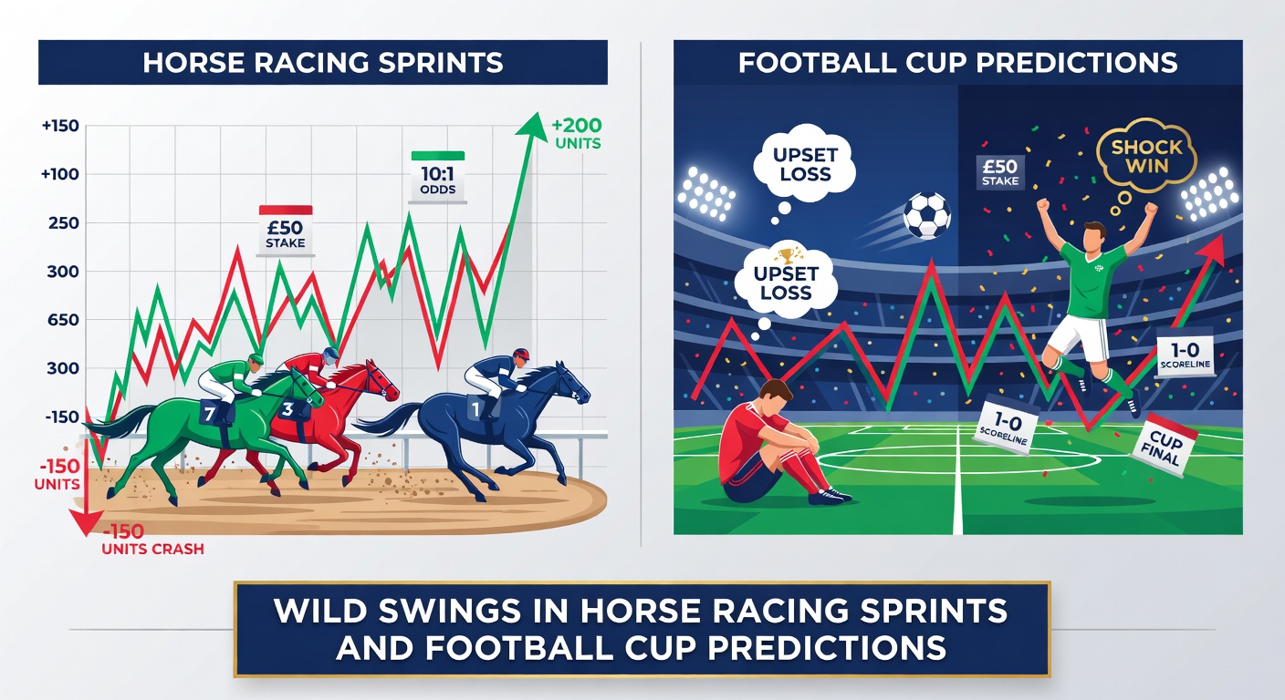 Chart illustrating variance in football cup tipster profits, with peaks and troughs from knockout rounds