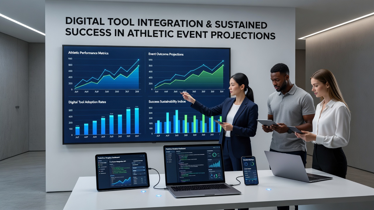 Athletes reviewing integrated digital projections on tablets during training sessions