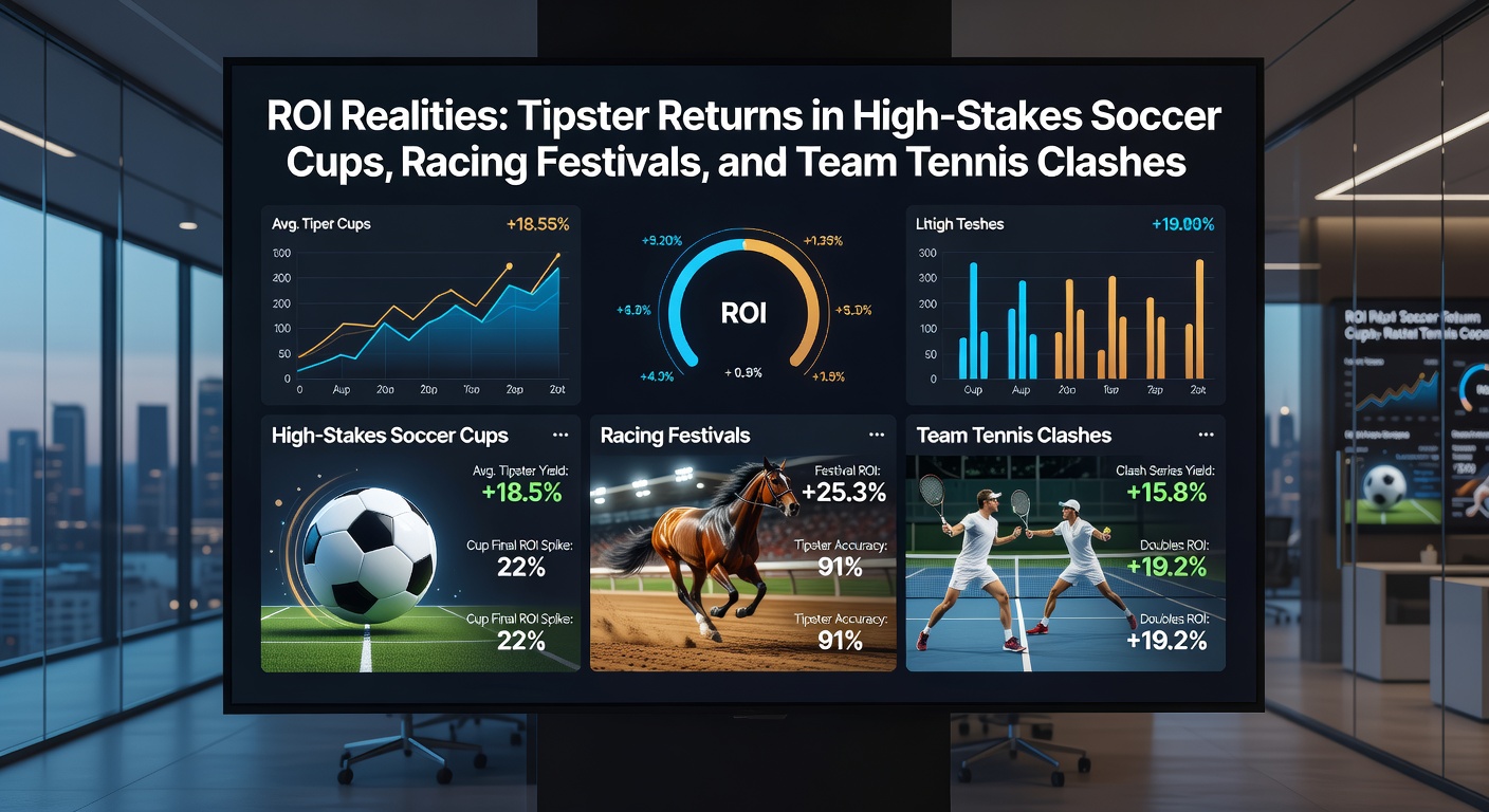 Visual breakdown of tipster performance metrics across high-stakes events, featuring bar graphs for soccer, racing, and tennis ROI comparisons