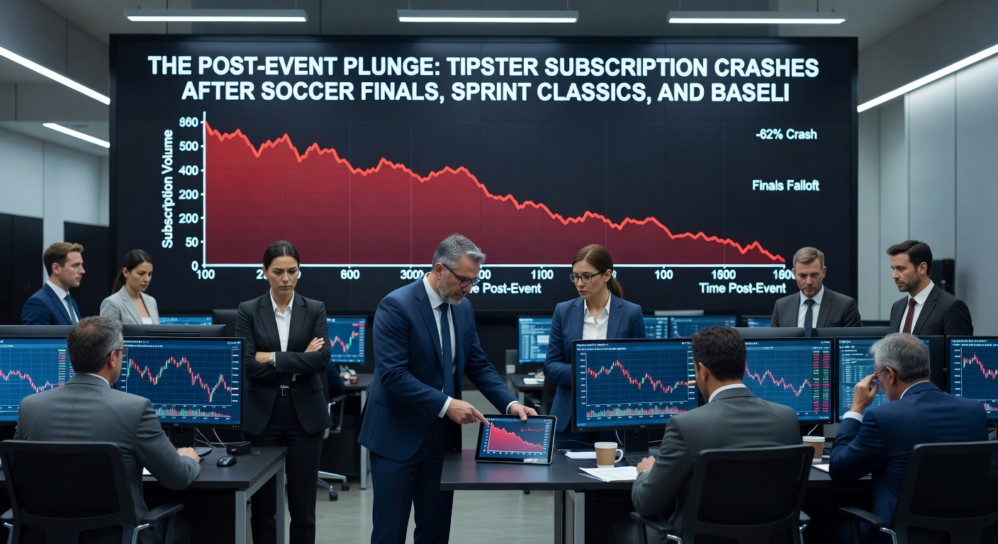 Chart illustrating subscriber retention curves for tipsters after key events, with steep declines post-soccer finals, racing sprints, and tennis tournaments, alongside recovery timelines